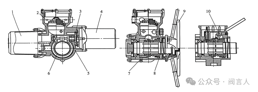 Multi-turn actuator construction diagram with numbered parts